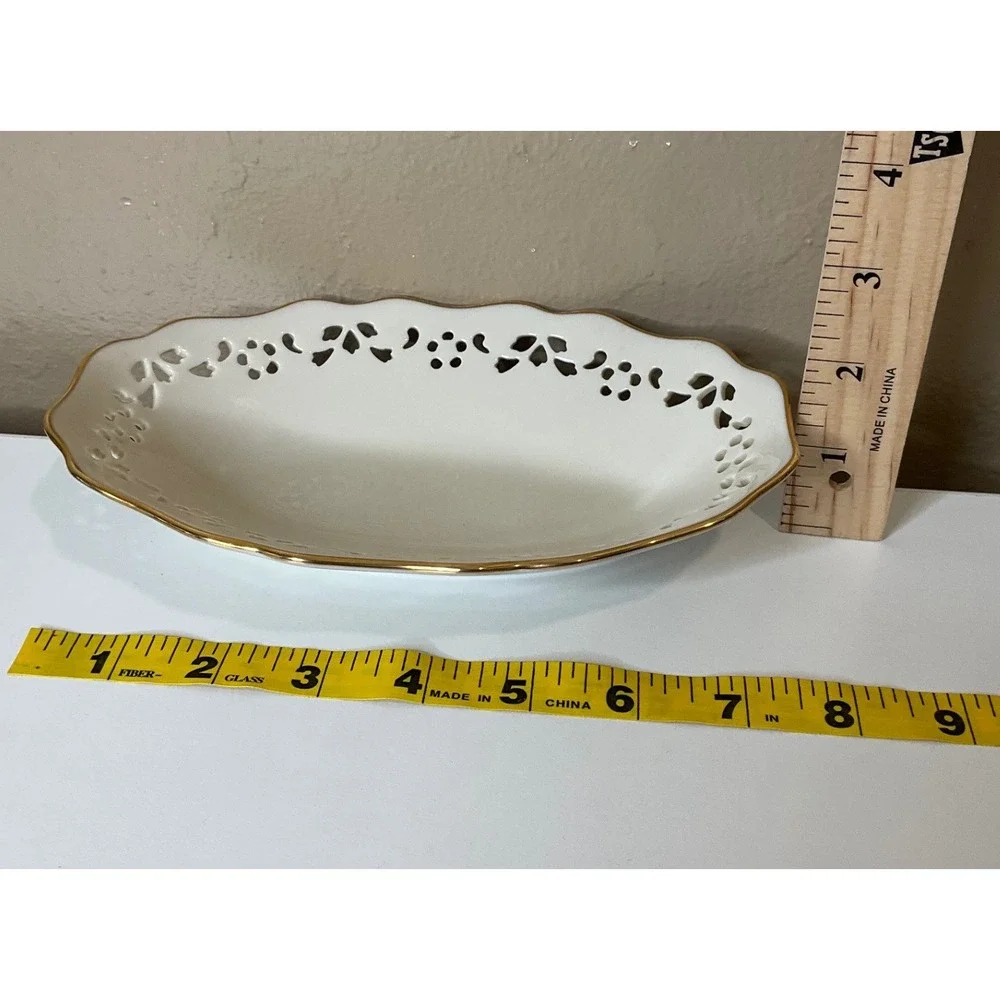 Vtintage Lenox Pierced Oval Trinket Dish 24K Gold Trimmed Fine China Porcelain